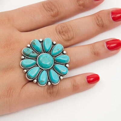 Artificial Turquoise Alloy Flower Ring for a perfect OOTD – dress to impress outfits from Amexza