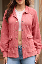 Snap Down Flap Pocket Long Sleeve Shacket - Amexza