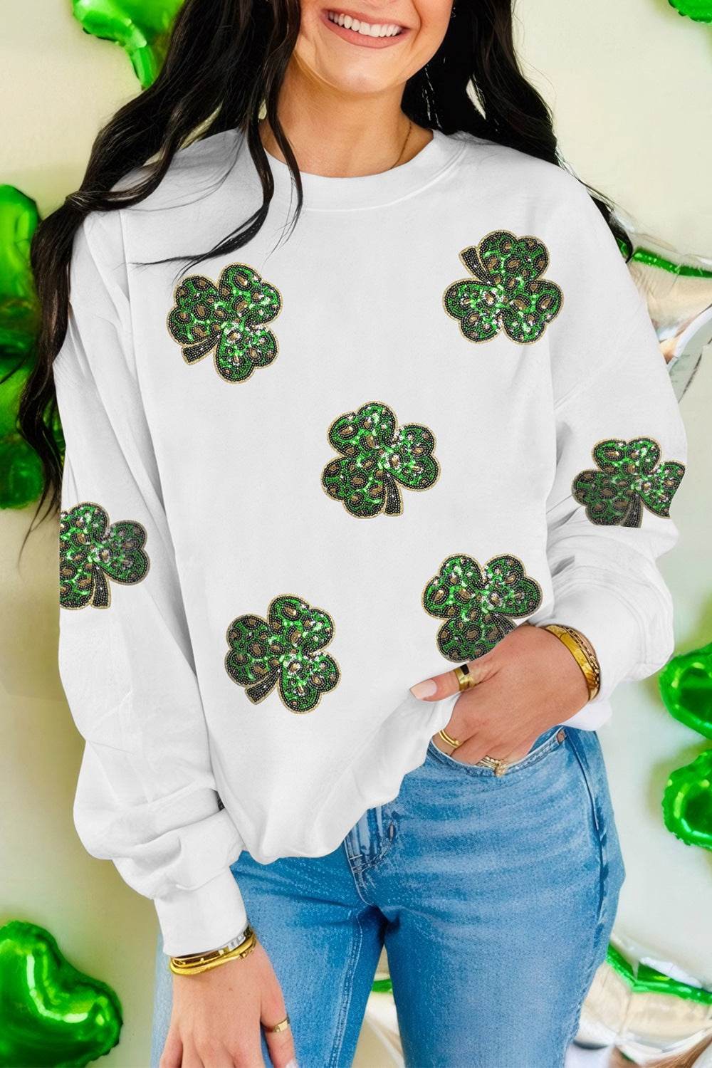 Sequin Lucky Clover Long Sleeve Sweatshirt for a perfect OOTD – dress to impress outfits from Amexza