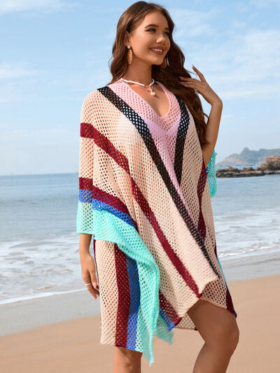 Openwork Color Block Plunge Cover-Up for a perfect OOTD – dress to impress outfits from Amexza