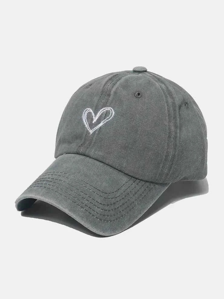 Embroidered Heart Washed Cotton Baseball Cap Gray One Size for a perfect OOTD – dress to impress outfits from Amexza