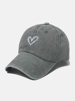 Embroidered Heart Washed Cotton Baseball Cap Gray One Size for a perfect OOTD – dress to impress outfits from Amexza