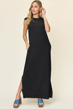 Double Take Full Size Texture Mock Neck Sleeveless Maxi Dress - Amexza