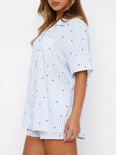 Valentine's Day Printed Collared Neck Short Sleeve Top and Shorts Set for a perfect OOTD – dress to impress outfits from Amexza