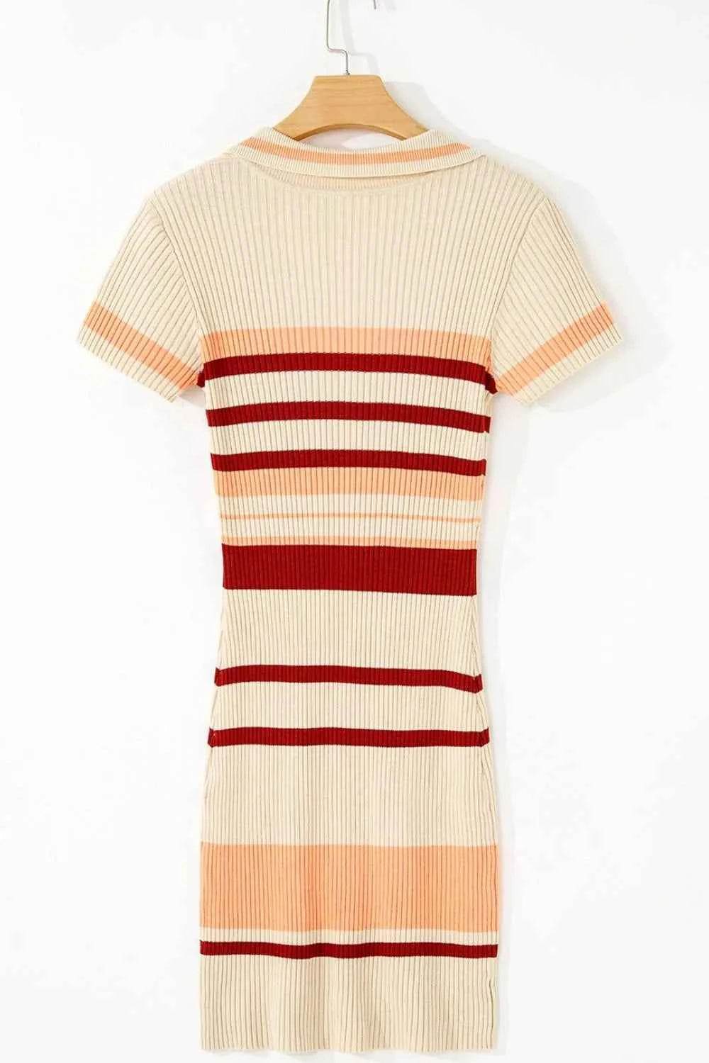 Contrast Striped Johnny Collar Short Sleeve Mini Dress for a perfect OOTD – dress to impress outfits from Amexza