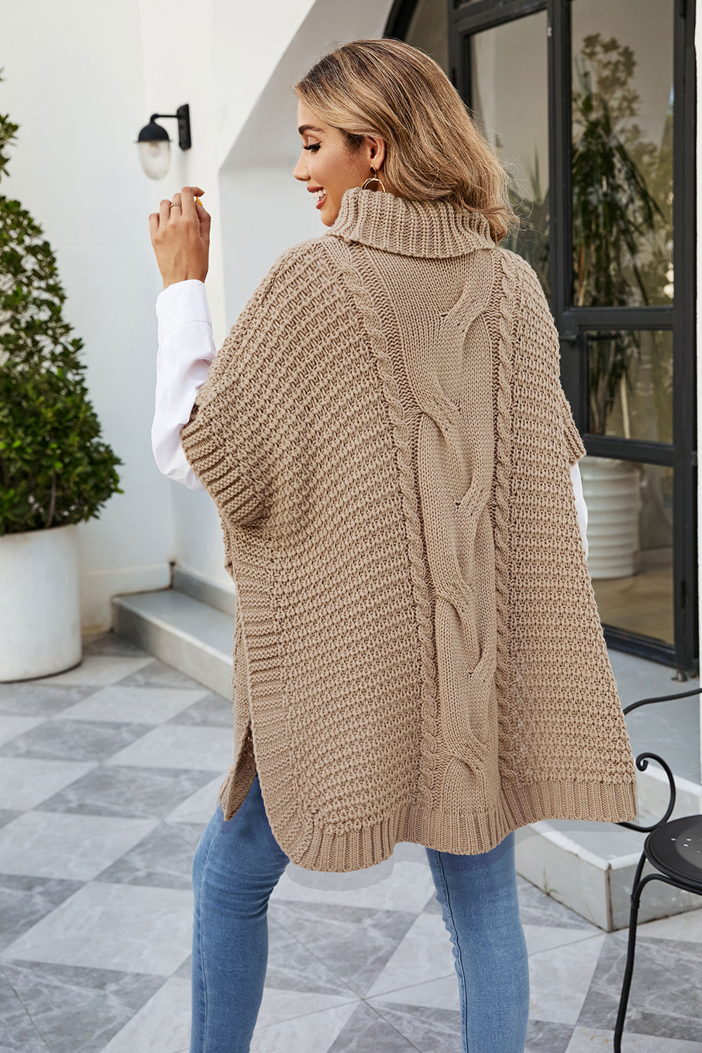 Cable-Knit Turtleneck Slit Sweater for a perfect OOTD – dress to impress outfits from Amexza