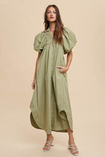 Annie Wear Smocked Puff Sleeve Midi Dress Desert Sage for a perfect OOTD – dress to impress outfits from Amexza