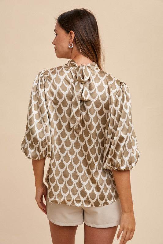 Annie Wear Tie Back Abstract Print Mock Neck Half Sleeve Blouse for a perfect OOTD – dress to impress outfits from Amexza