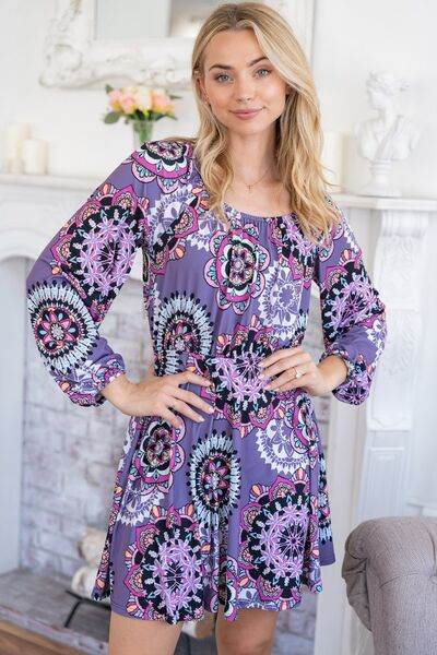 White Birch Printed Long Sleeve Mini Dress with Short Liner Purple for a perfect OOTD – dress to impress outfits from Amexza