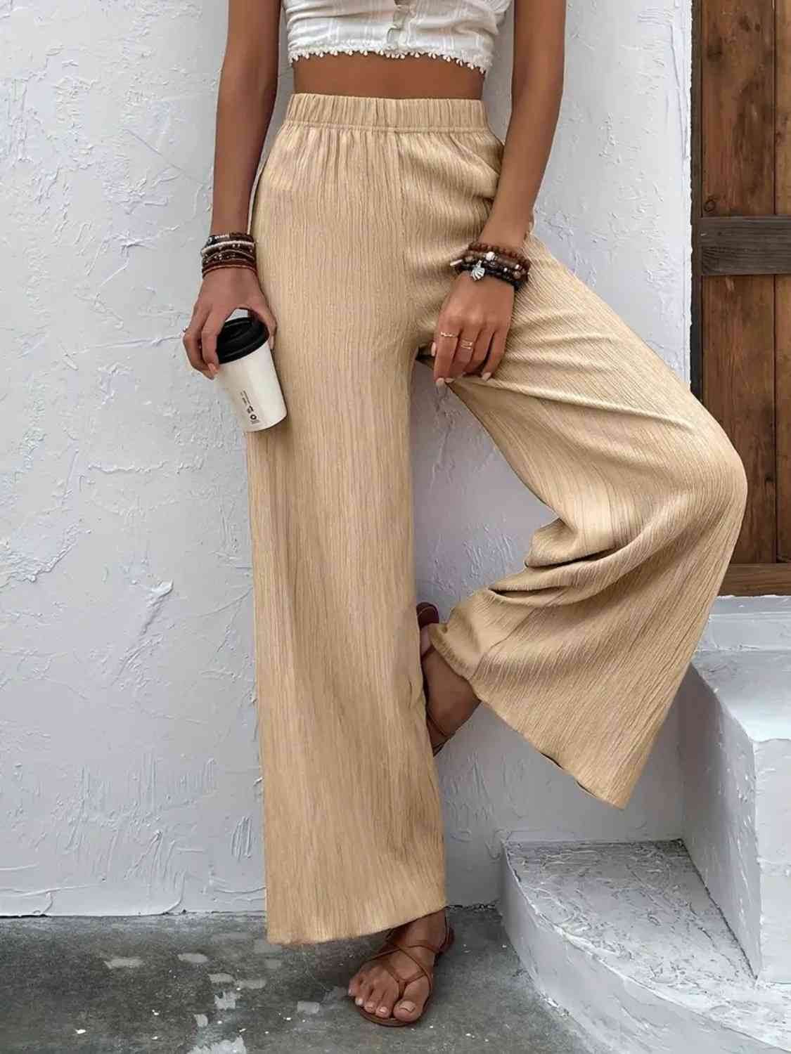 Full Size High Waist Wide Leg Pants Tan for a perfect OOTD – dress to impress outfits from Amexza