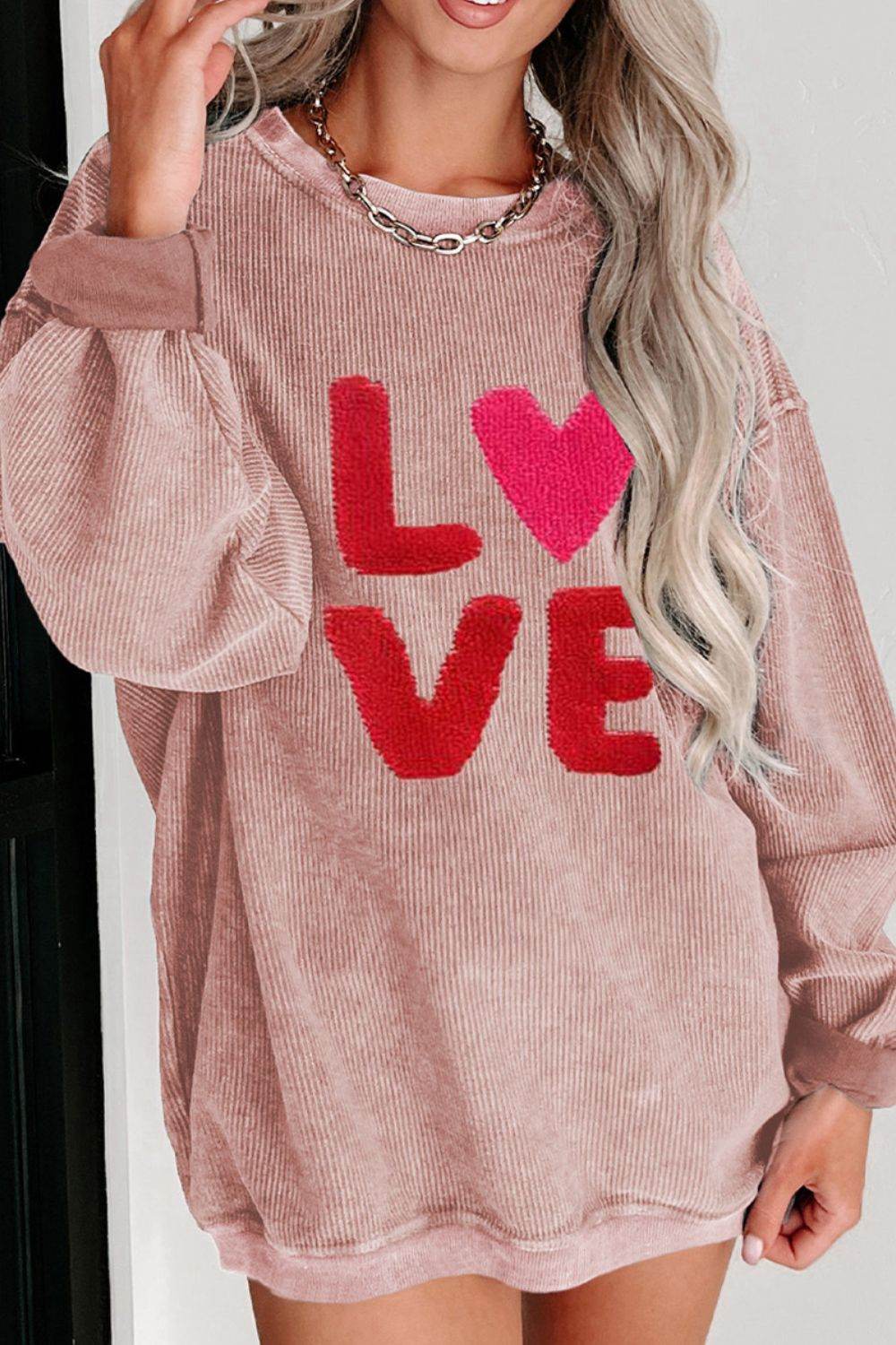 Valentine’s Day LOVE Round Neck Long Sleeve Sweatshirt for a perfect OOTD – dress to impress outfits from Amexza