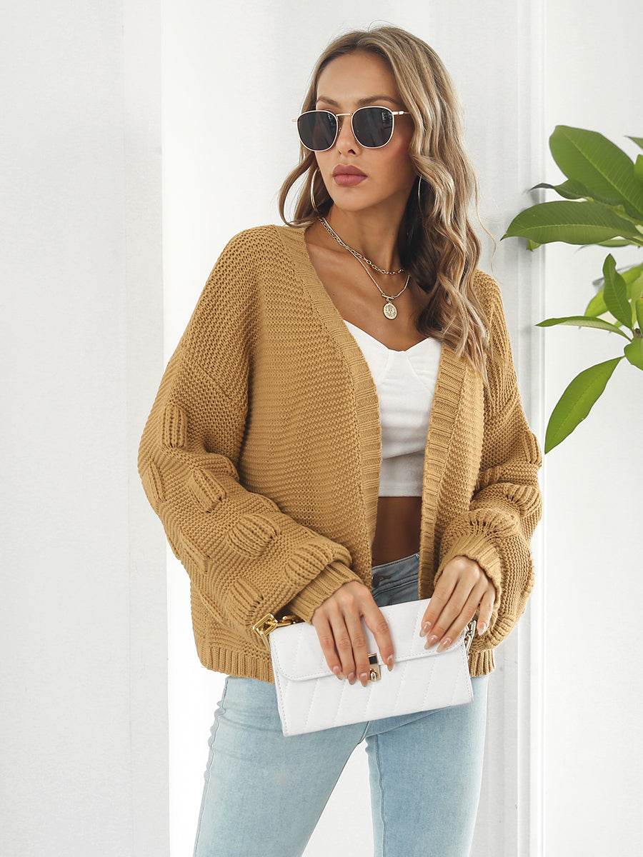 Open Front Ribbed Trim Cardigan Camel for a perfect OOTD – dress to impress outfits from Amexza