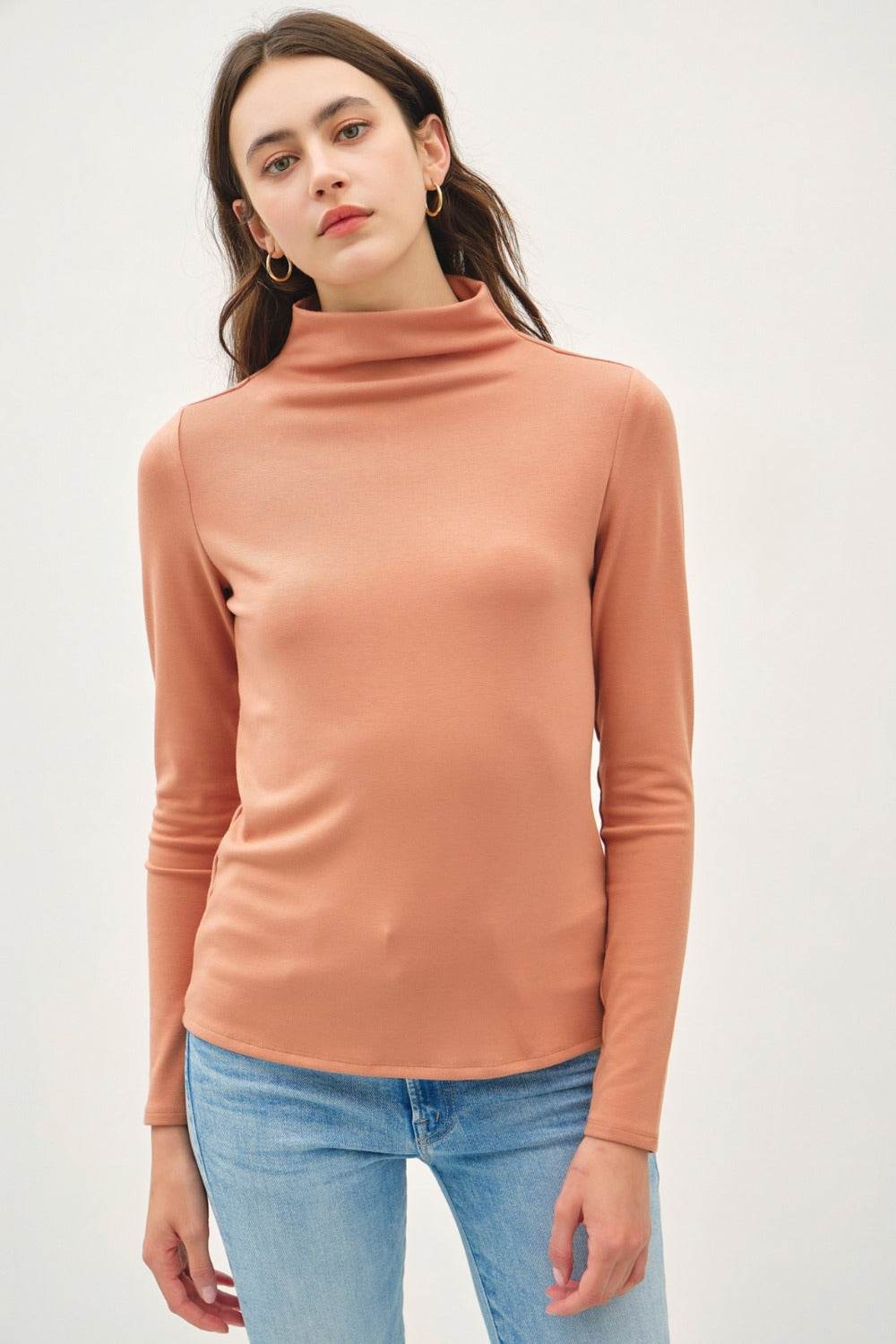 Be Cool Mock Neck Long Sleeve T-Shirt Persimmon for a perfect OOTD – dress to impress outfits from Amexza