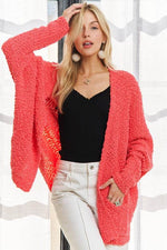 ADORA Popcorn Knit Open Front Long Sleeve Cardigan - Amexza