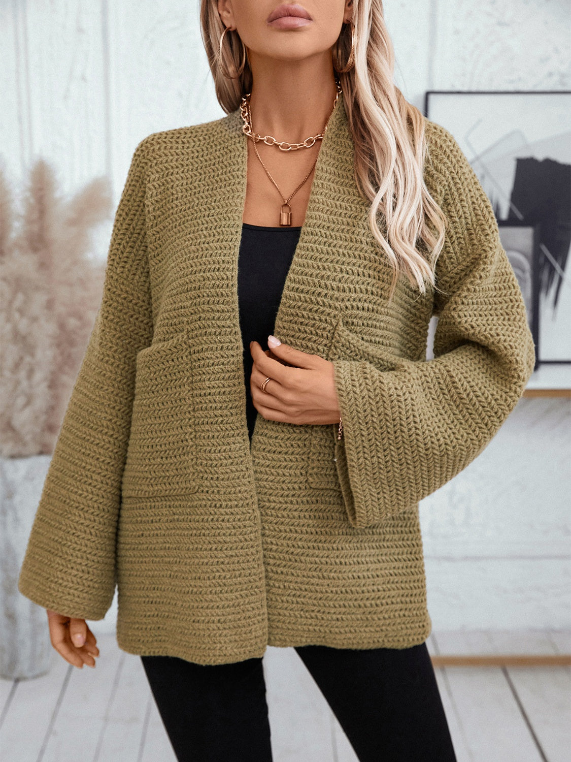 Open Front Long Sleeve Cardigan for a perfect OOTD – dress to impress outfits from Amexza