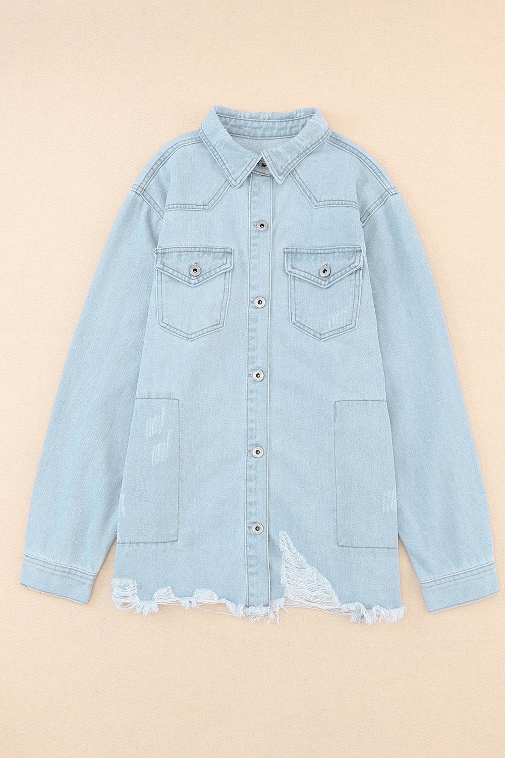 Flap Pocket Raw Hem Denim Jacket for a perfect OOTD – dress to impress outfits from Amexza