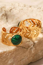 18k Gold Plated Malachite Leaf Ring Malachite One Size for a perfect OOTD – dress to impress outfits from Amexza