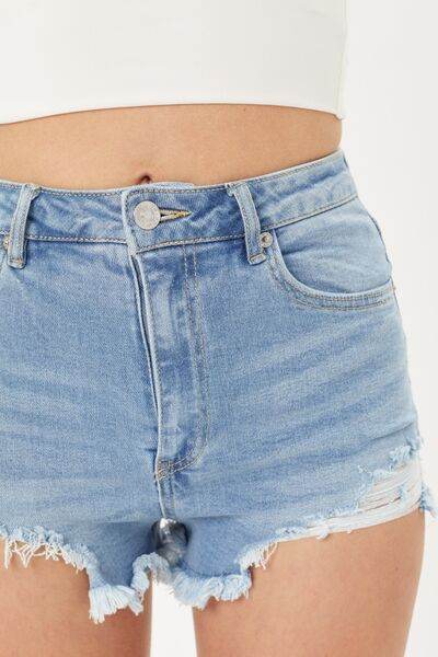 Love Tree Raw Hem Cat's Whisker Denim Shorts - Amexza