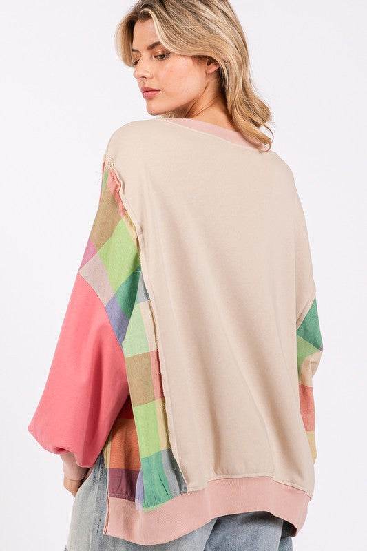 SAGE + FIG Full Size Contrast Peace Patch Dropped Shoulder Sweatshirt for a perfect OOTD – dress to impress outfits from Amexza