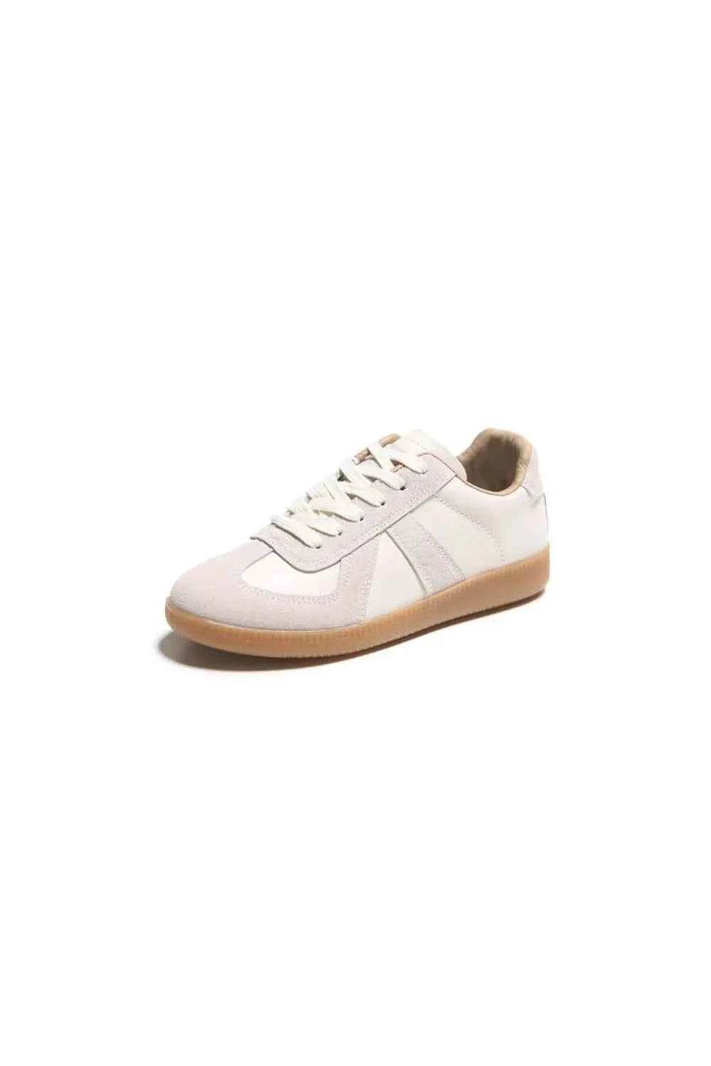 Lace Up Round Toe Flat Sneakers Beige for a perfect OOTD – dress to impress outfits from Amexza