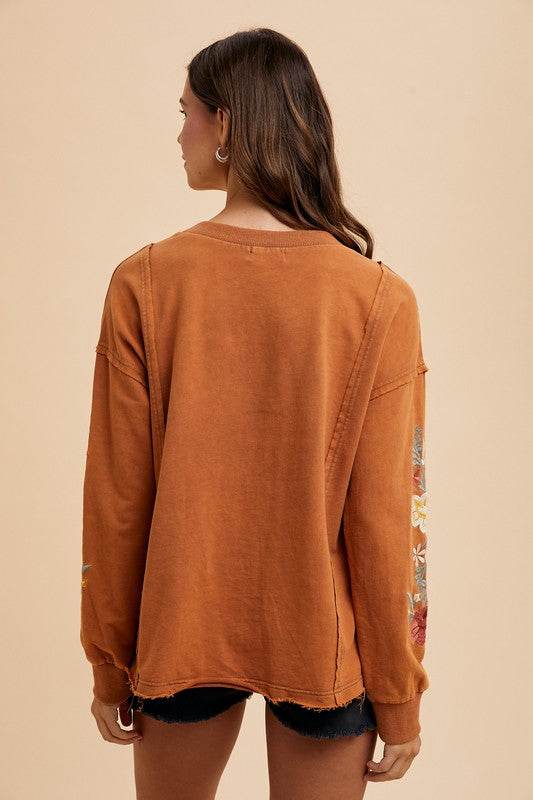 Annie Wear Embroidered Long Sleeve French Terry Top for a perfect OOTD – dress to impress outfits from Amexza