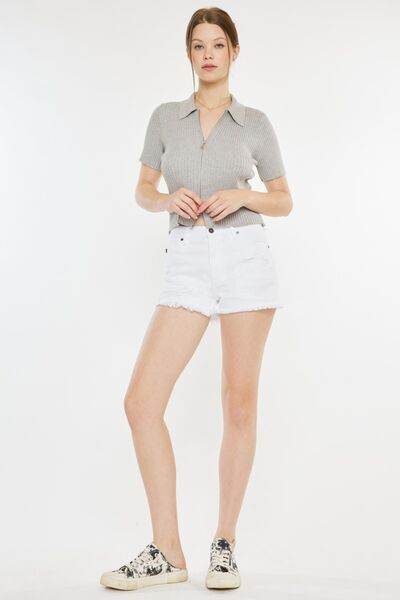 Kancan Raw Hem Distressed Denim Shorts White for a perfect OOTD – dress to impress outfits from Amexza