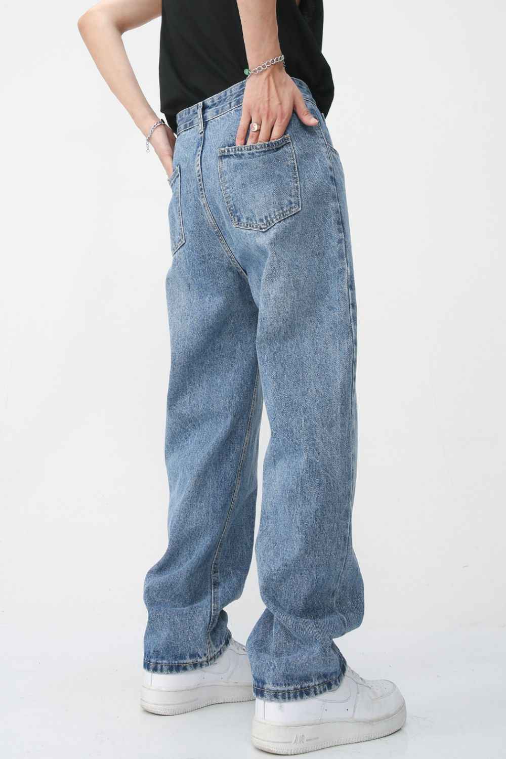 Men's Washed Splicing Straight Leg Jeans for a perfect OOTD – dress to impress outfits from Amexza