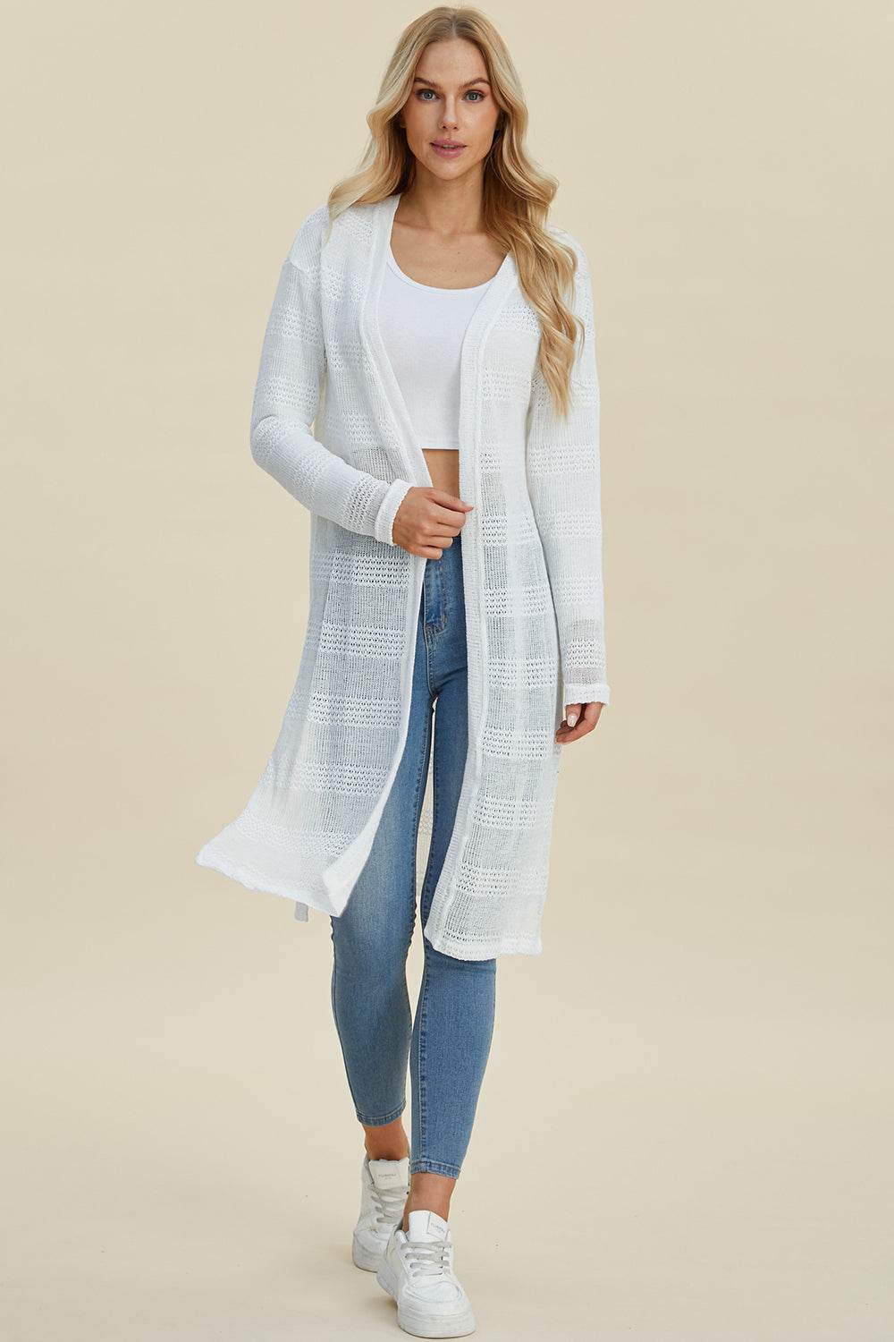 Double Take Full Size Open Front Longline Cardigan for a perfect OOTD – dress to impress outfits from Amexza