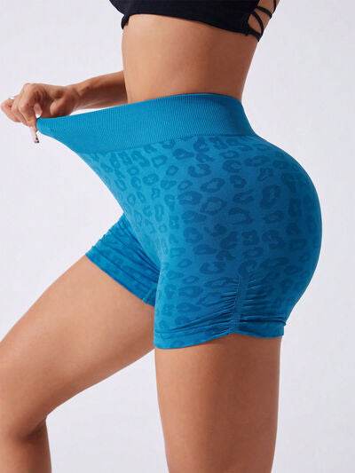 Ruched Leopard High Waist Active Shorts for a perfect OOTD – dress to impress outfits from Amexza