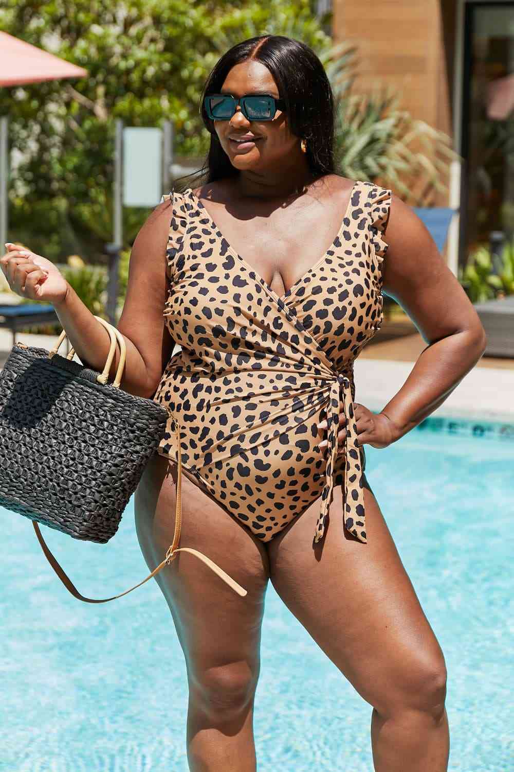 Marina West Swim Full Size Float On Ruffle Faux Wrap One-Piece in Leopard for a perfect OOTD – dress to impress outfits from Amexza