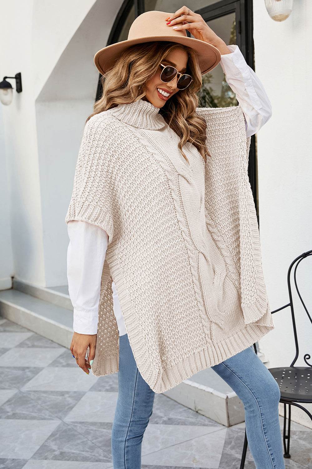 Cable-Knit Turtleneck Slit Sweater for a perfect OOTD – dress to impress outfits from Amexza