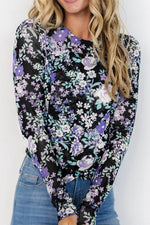 Floral Round Neck Long Sleeve T-Shirt - Amexza