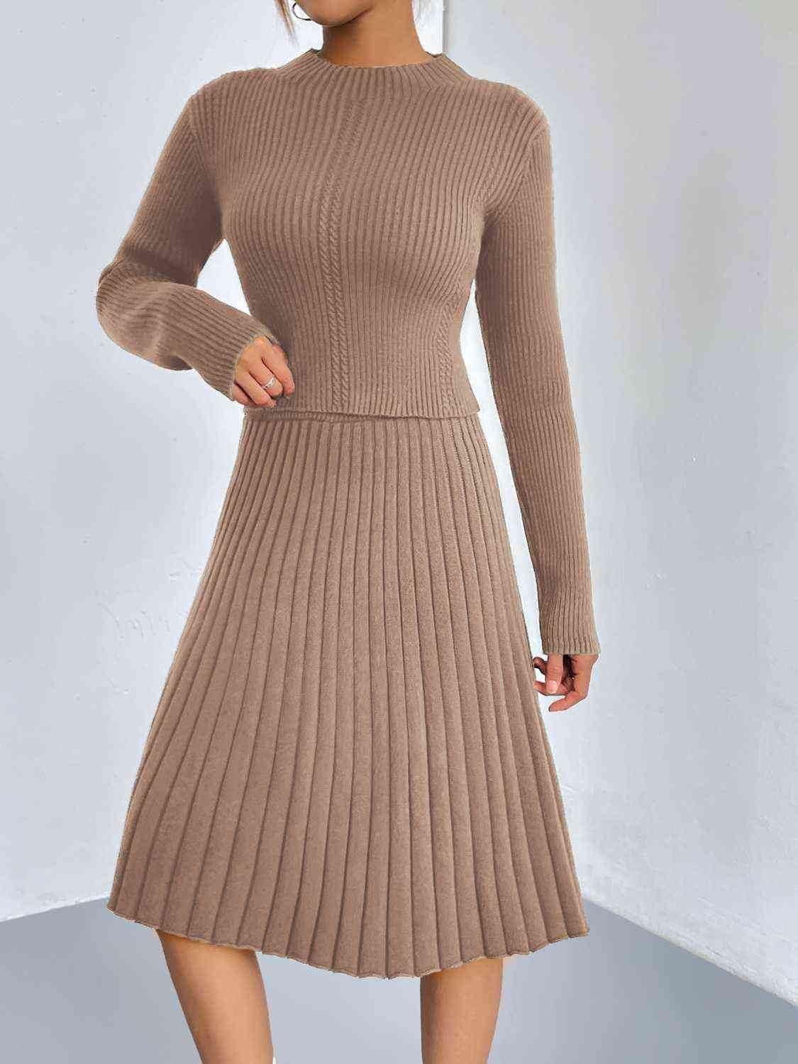 Rib-Knit Sweater and Skirt Set Dust Storm for a perfect OOTD – dress to impress outfits from Amexza