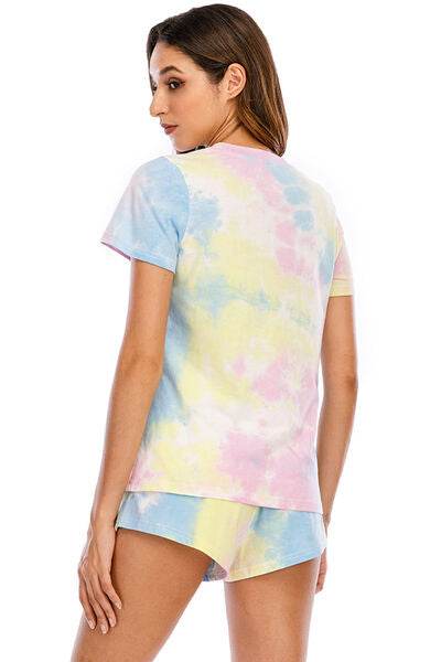 Tie-Dye Round Neck Short Sleeve Top and Shorts Lounge Set for a perfect OOTD – dress to impress outfits from Amexza