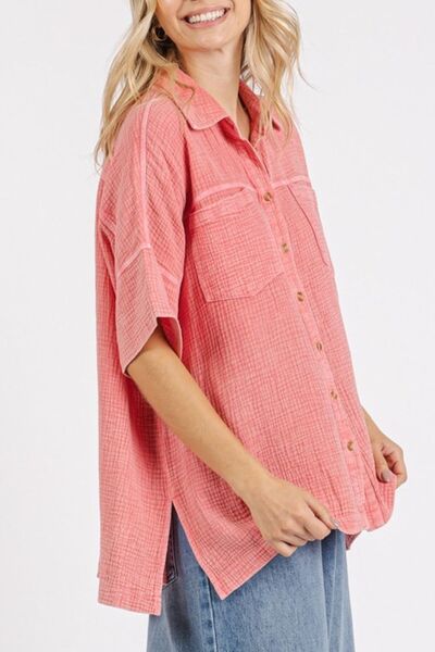 Mittoshop Mineral Wash Gauze Oversized Short Sleeve Shirt for a perfect OOTD – dress to impress outfits from Amexza