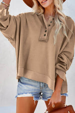 Exposed Seam Long Sleeve Hoodie Khaki for a perfect OOTD – dress to impress outfits from Amexza