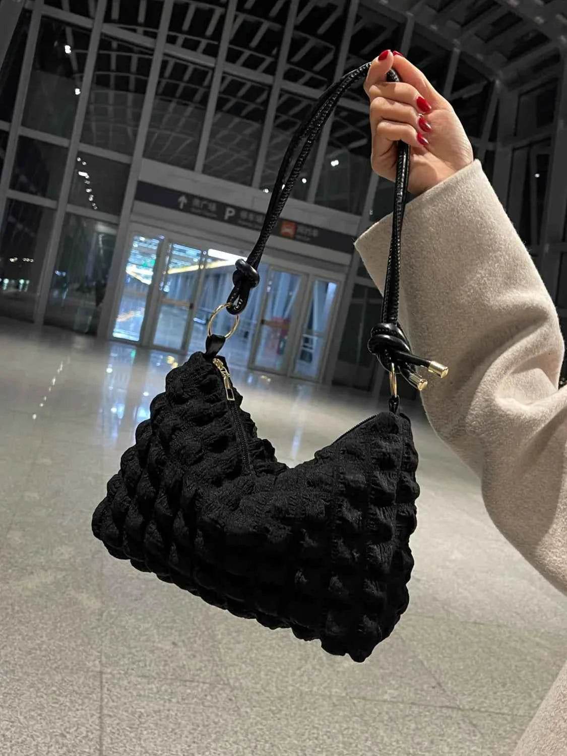 Quilted Bubble Textured Shoulder Bag Black One Size for a perfect OOTD – dress to impress outfits from Amexza