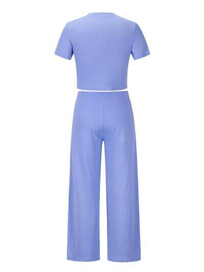 Round Neck Short Sleeve Top and Pocketed Pants Set for a perfect OOTD – dress to impress outfits from Amexza