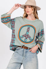 SAGE + FIG Peace Applique Patch Contrast Plaid Top - Amexza