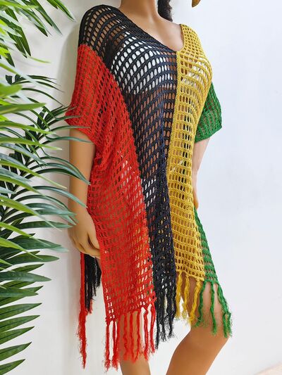 Fringe Color Block Scoop Neck Cover Up for a perfect OOTD – dress to impress outfits from Amexza