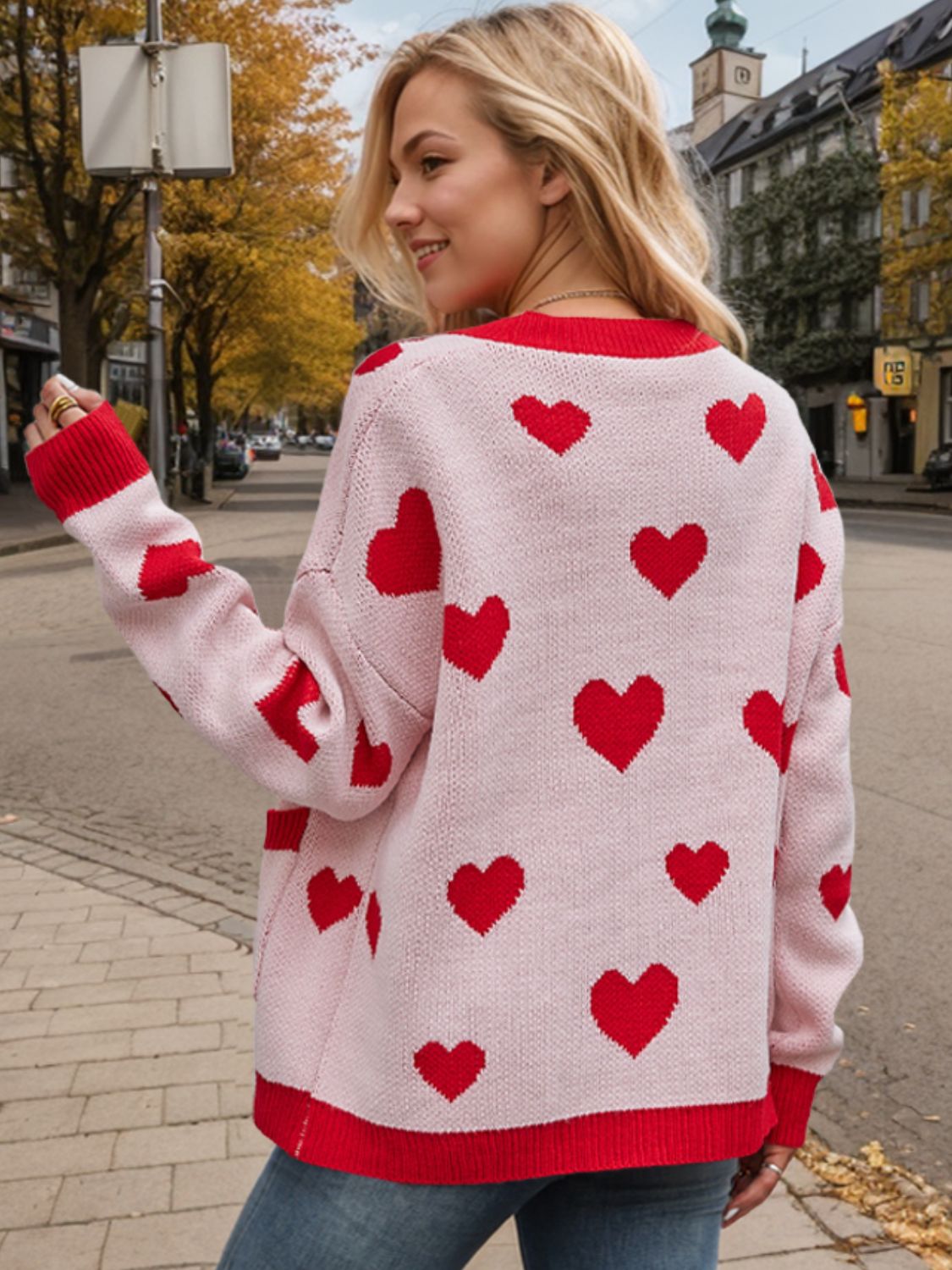 Heart Button Up Dropped Shoulder Long Sleeve Cardigan for a perfect OOTD – dress to impress outfits from Amexza