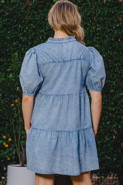 ODDI Washed Tiered Mini Denim Dress for a perfect OOTD – dress to impress outfits from Amexza