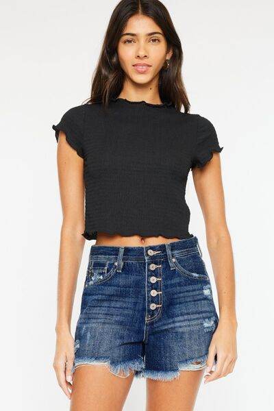 Kancan Raw Hem Button-Fly Denim Shorts Dark for a perfect OOTD – dress to impress outfits from Amexza