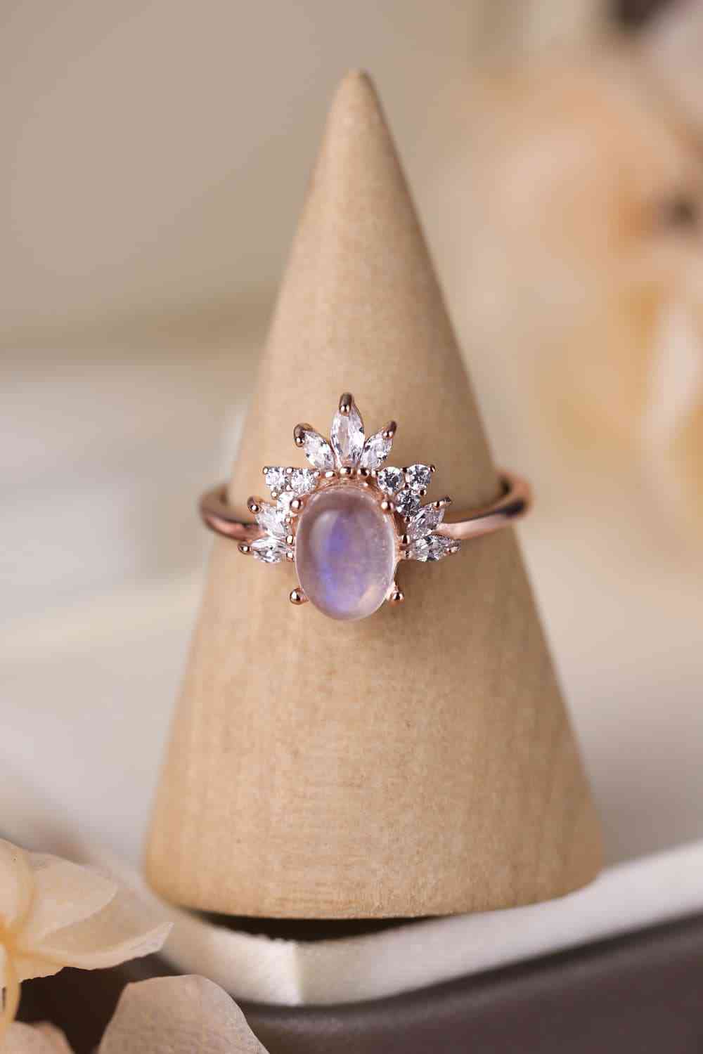 High Quality Natural Moonstone 18K Rose Gold-Plated 925 Sterling Silver Ring for a perfect OOTD – dress to impress outfits from Amexza