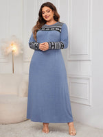 Honey Plus Size Printed Round Neck Long Sleeve Dress - Amexza