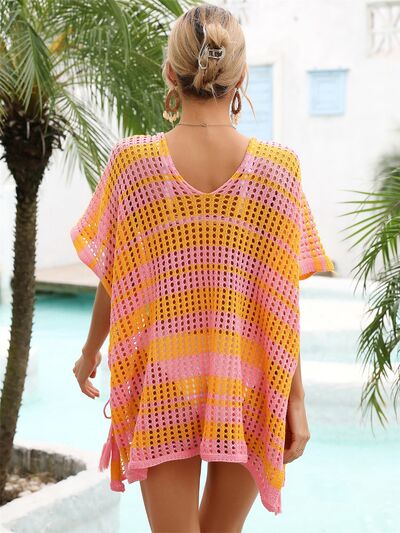 Angel Wings Tassel Openwork Striped V-Neck Cover Up for a perfect OOTD – dress to impress outfits from Amexza