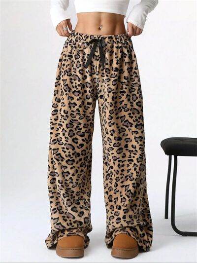 Leopard Wide Leg Plush Pants Leopard for a perfect OOTD – dress to impress outfits from Amexza