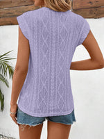 Openwork Round Neck Cap Sleeve Top - Amexza