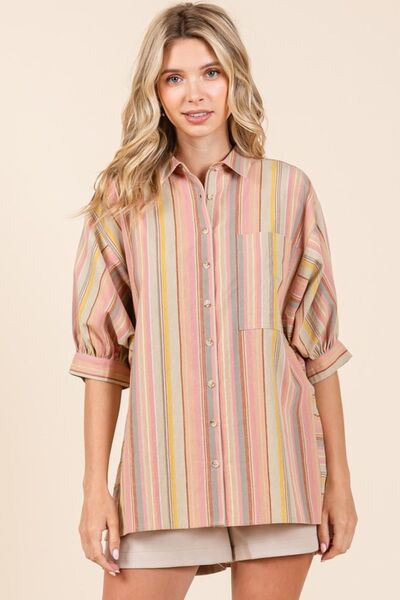 Mittoshop Striped Bubble Sleeve Button Down Shirt for a perfect OOTD – dress to impress outfits from Amexza