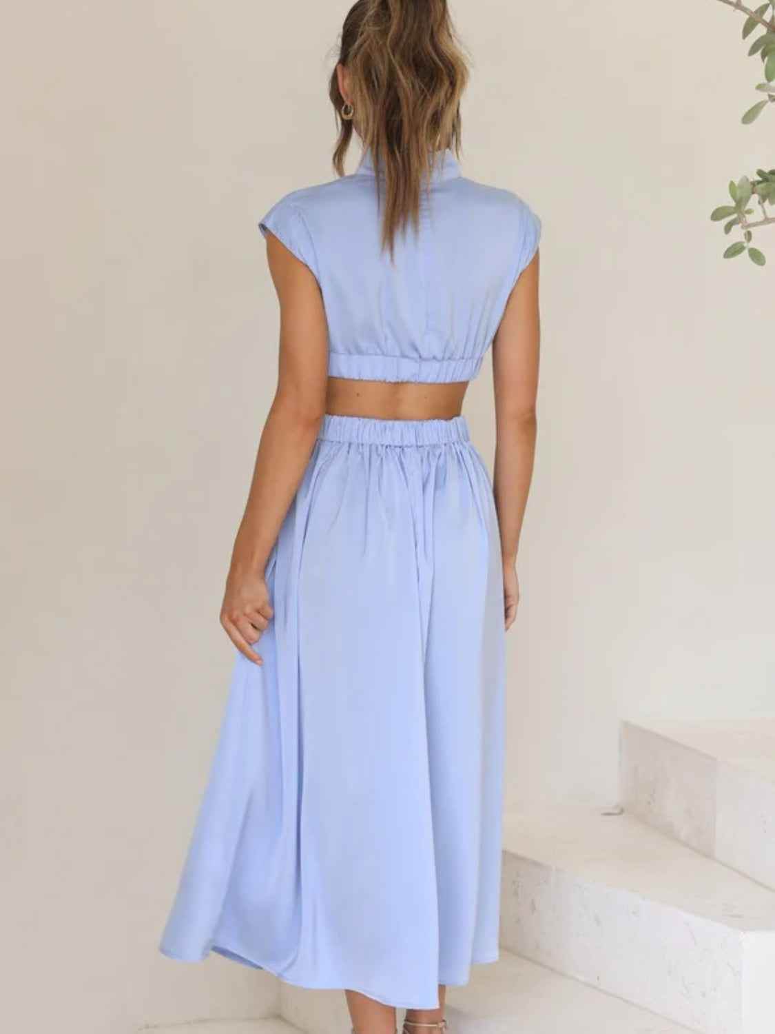 Cutout Mock Neck Sleeveless Ruched Dress for a perfect OOTD – dress to impress outfits from Amexza